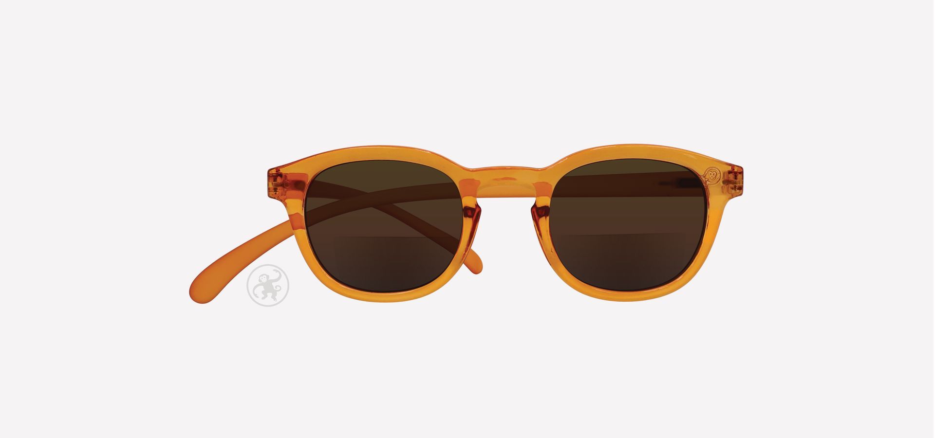 Papaya farbene Bifokal-Lesesonnenbrille von vorne auf hellem Hintergrund