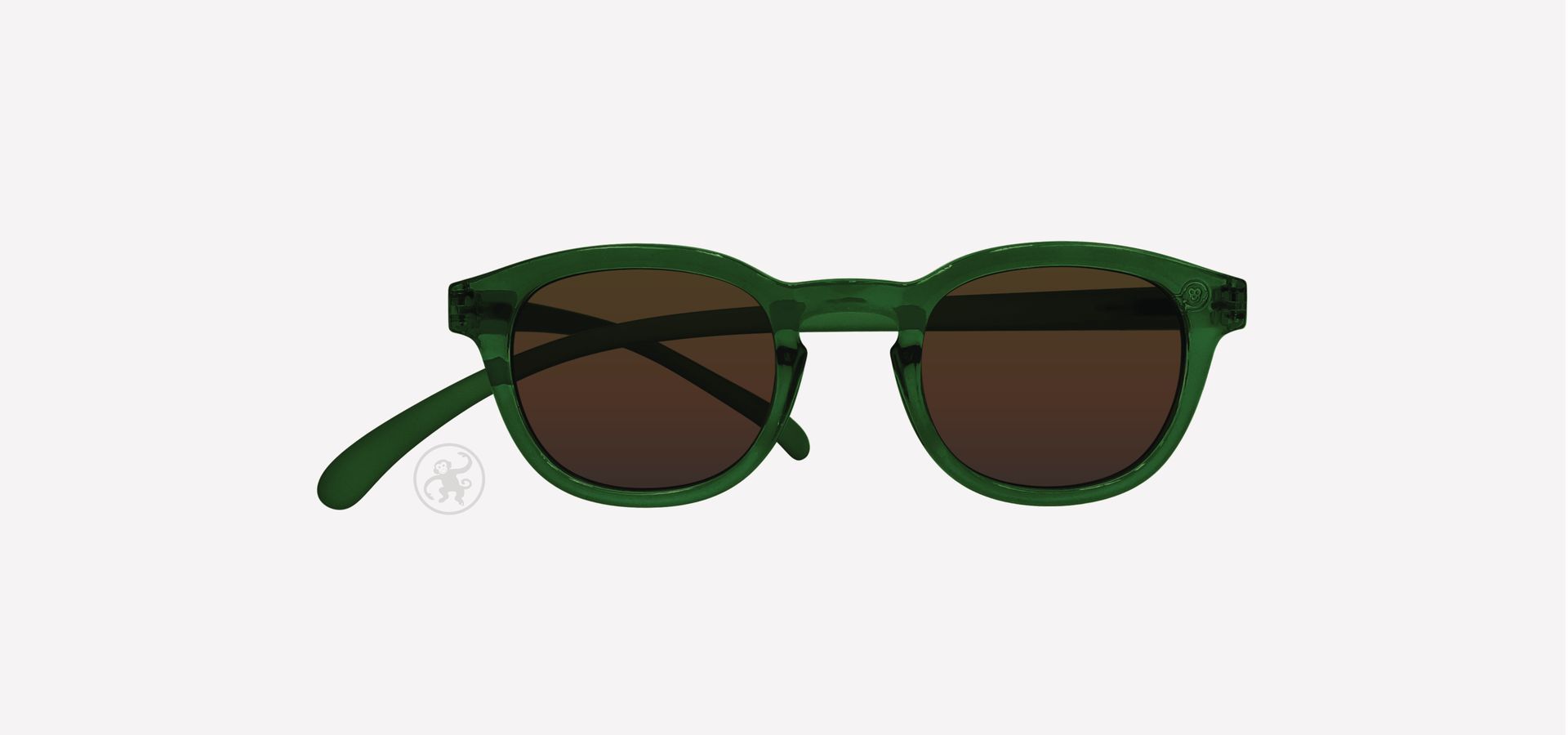 Dunkelgrün farbene Lesesonnenbrille von vorne auf hellem Hintergrund