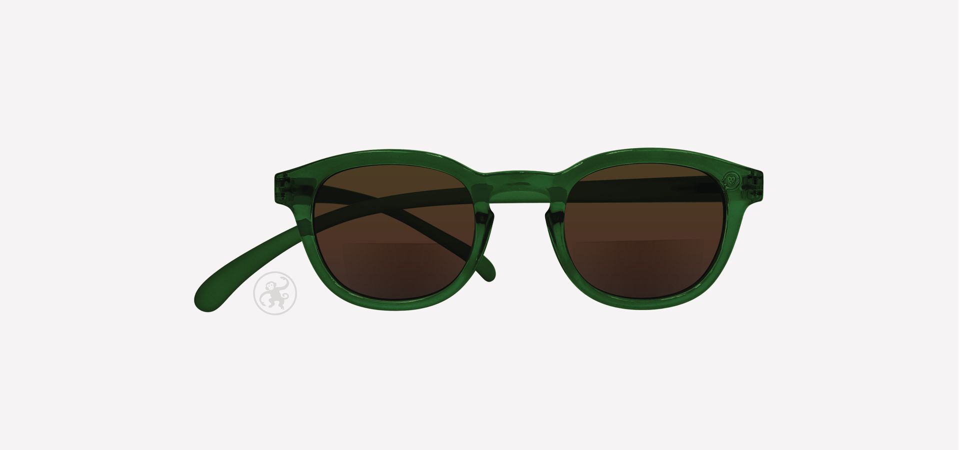 Dunkelgrün farbene Bifokal-Lesesonnenbrille von vorne auf hellem Hintergrund