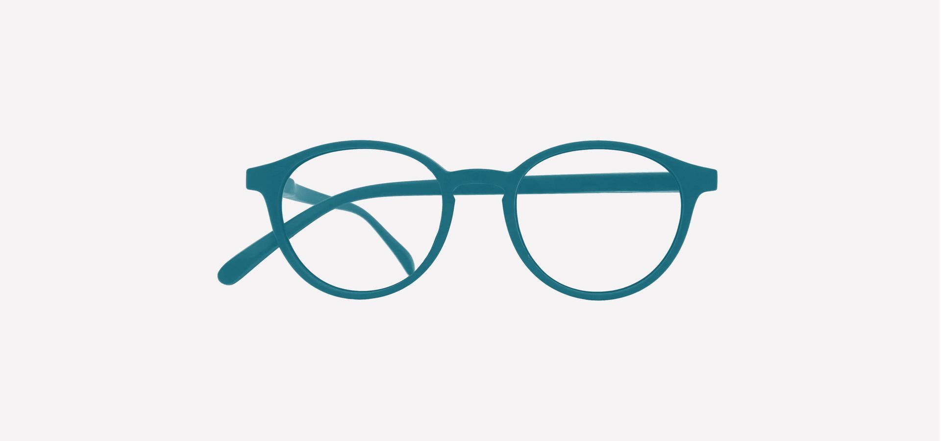 Eine Ozean farbene Lesebrille auf weißem Hintergrund.