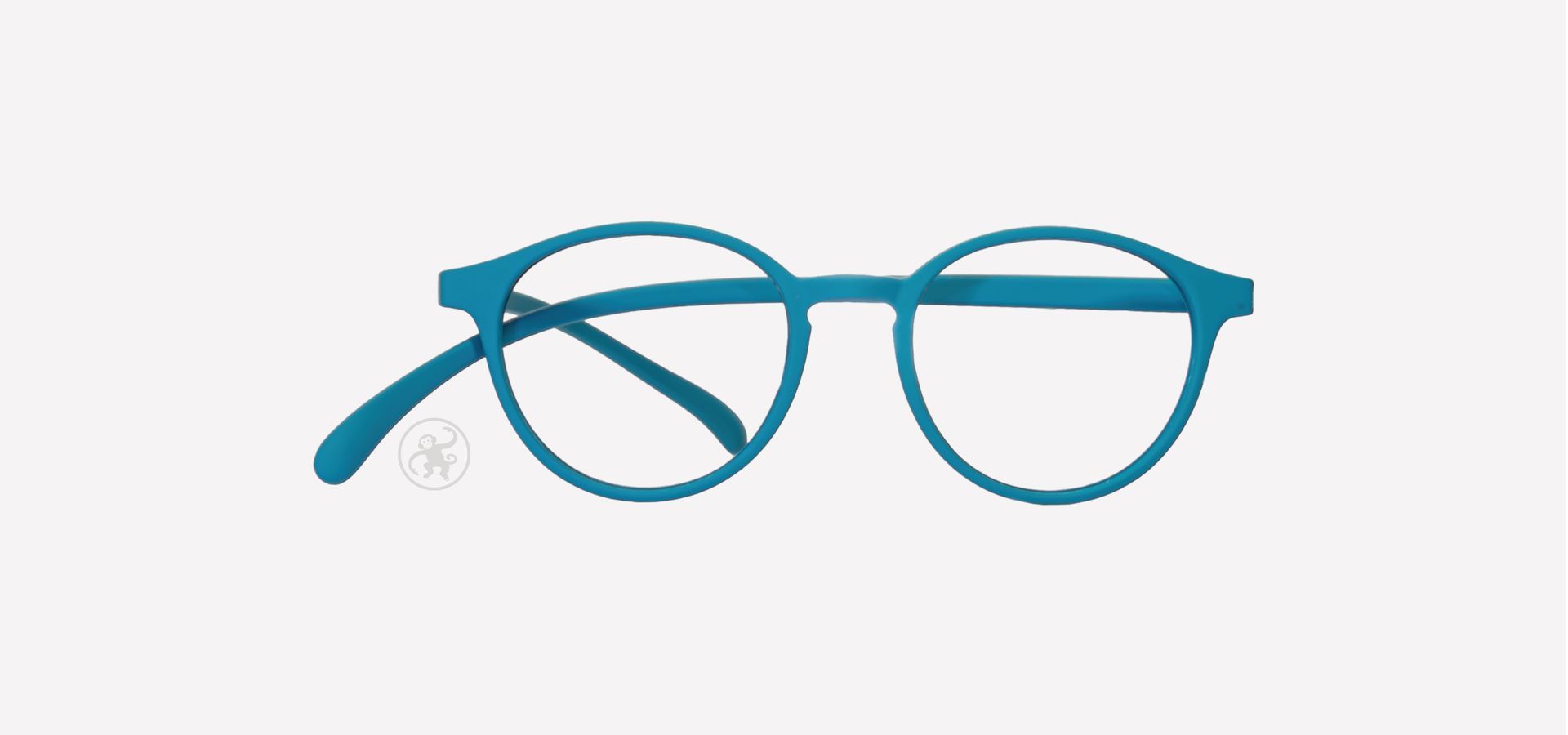 Aqua farbene panto Lesebrille von vorne auf hellem Hintergrund.