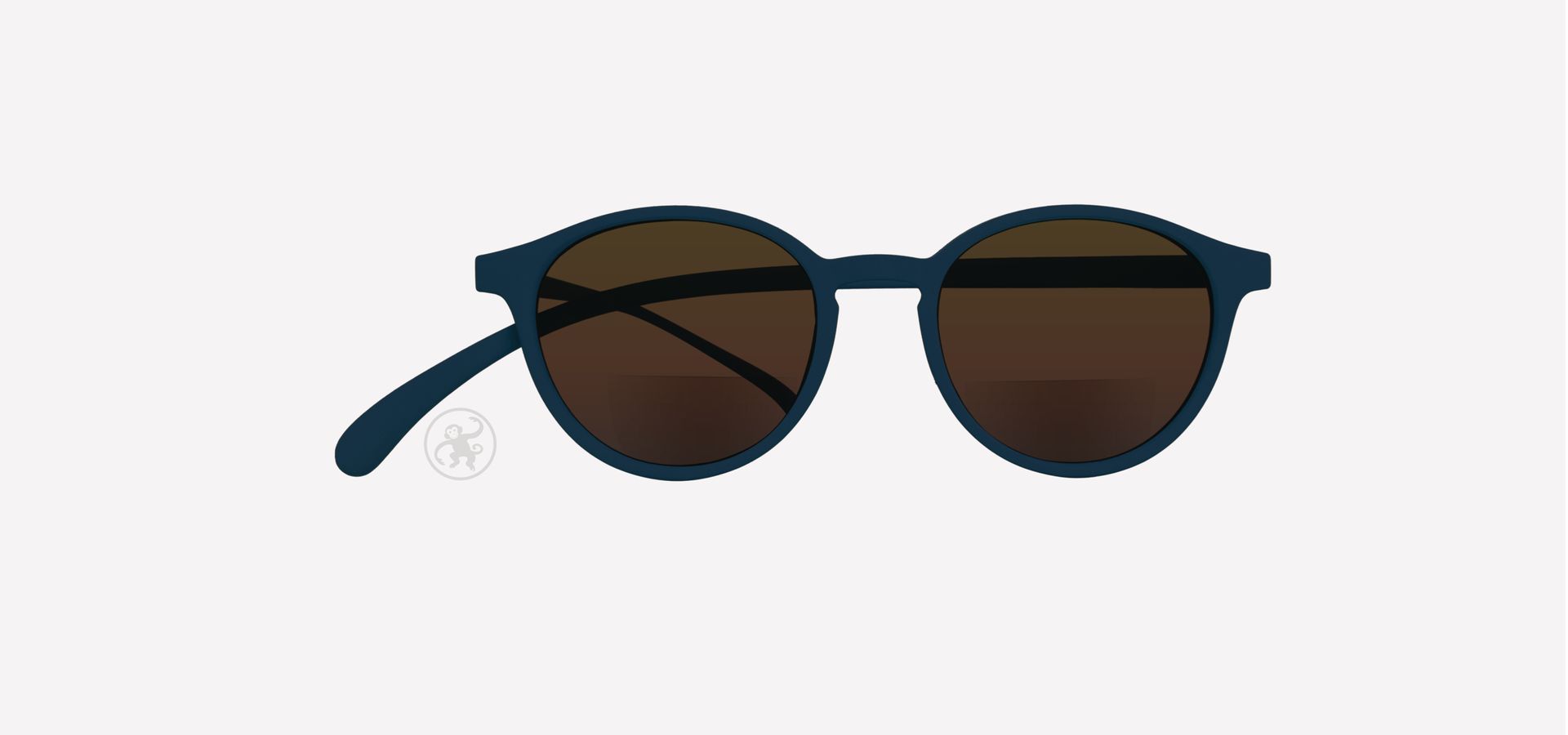 Petrol farbene panto Bifokal-Lesesonnenbrille von vorne auf hellem Hintergrund.