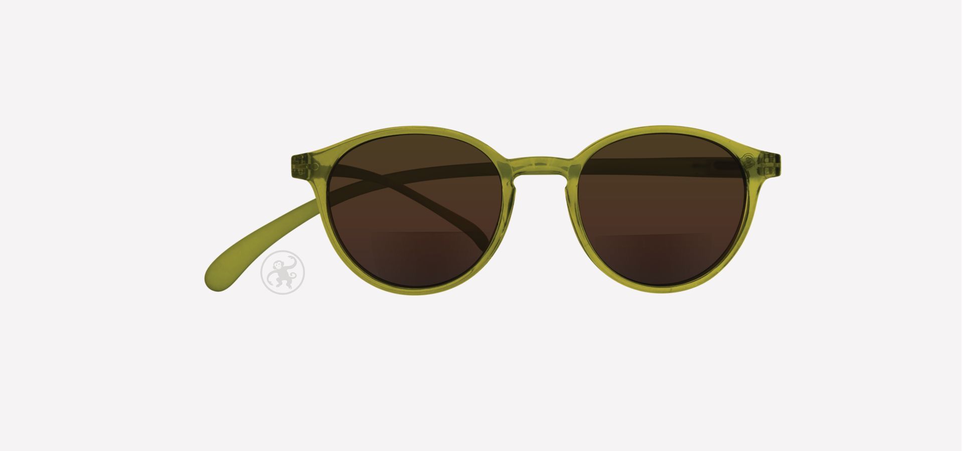 Pistazien farbene panto Bifokal-Lesesonnenbrille von vorne auf hellem Hintergrund.