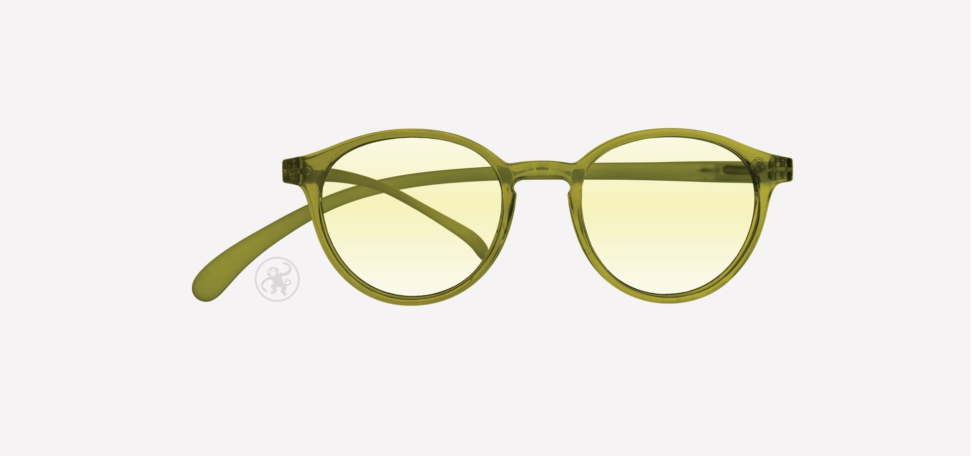 Pistazien farbene panto Lesebrille mit Blaufilter von vorne auf hellem Hintergrund.