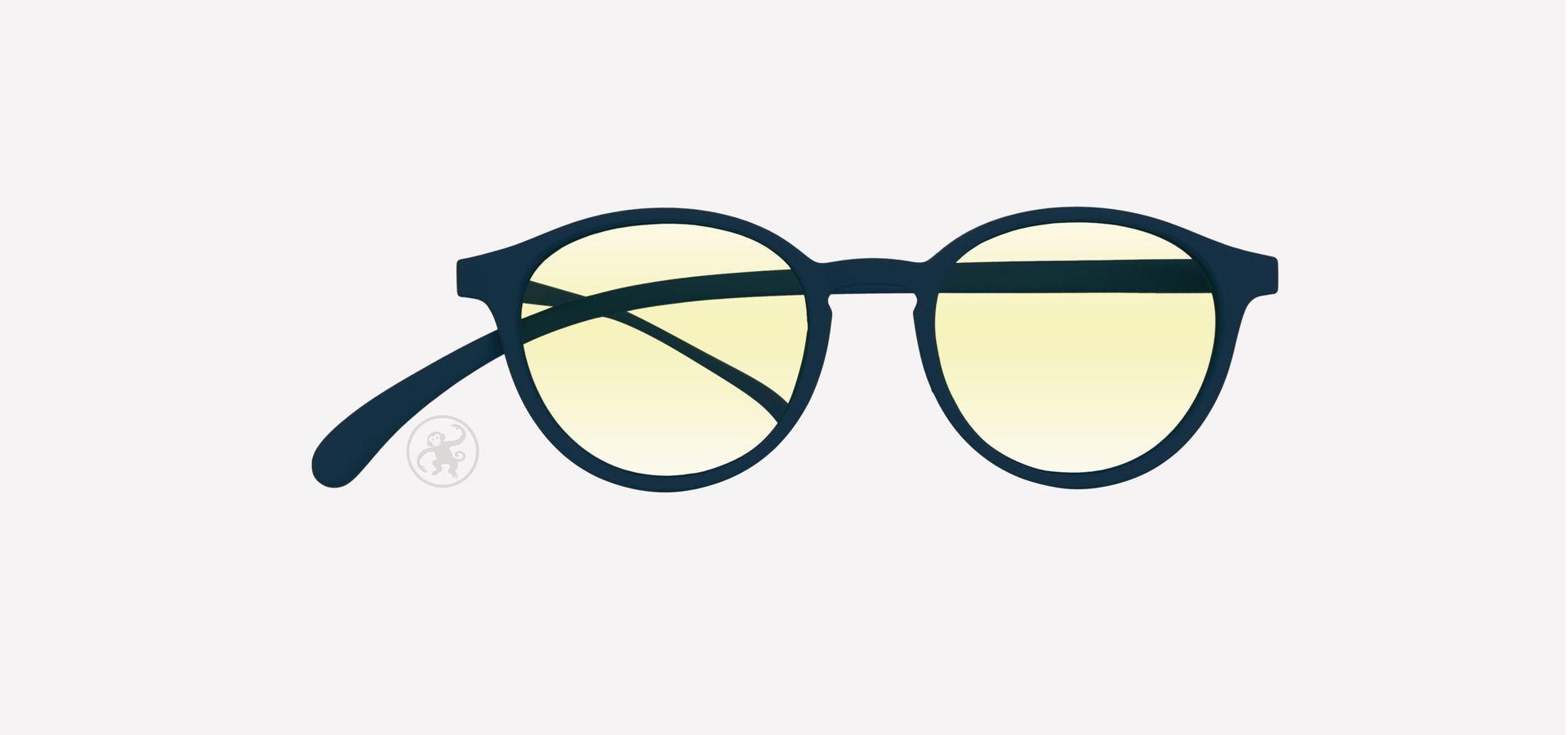 Petrol farbene panto Lesebrille mit Blaufilter von vorne auf hellem Hintergrund.