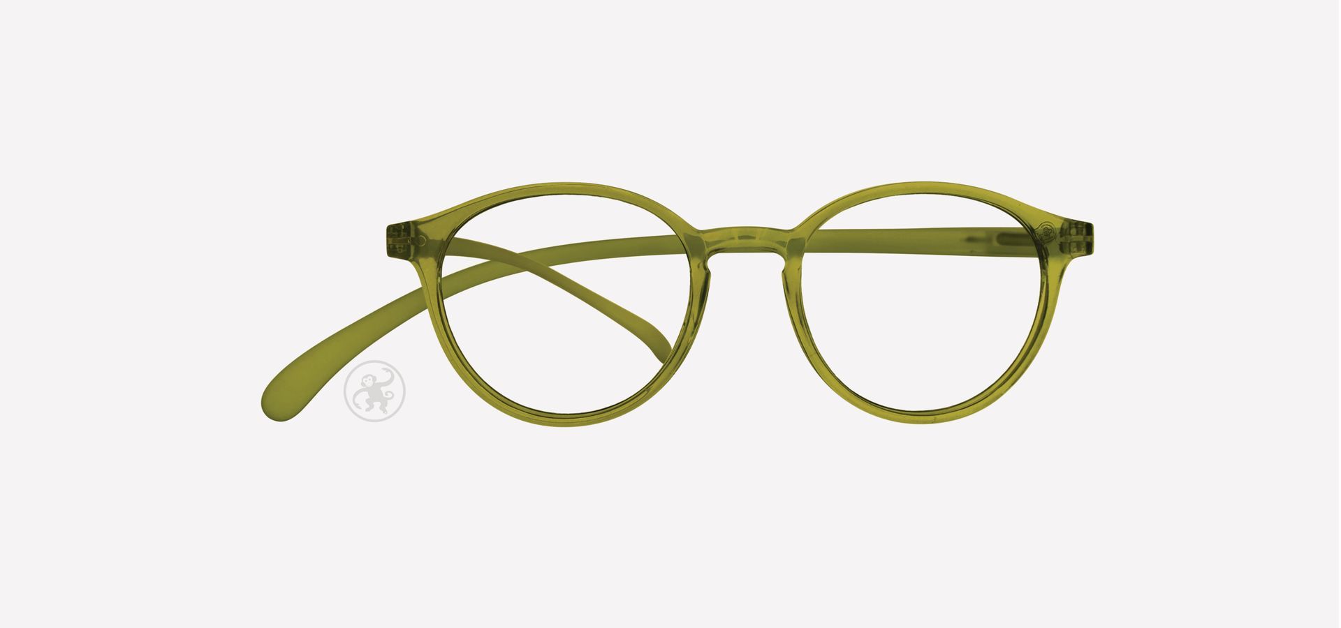 Pistazien farbene panto Lesebrille von vorne auf hellem Hintergrund.