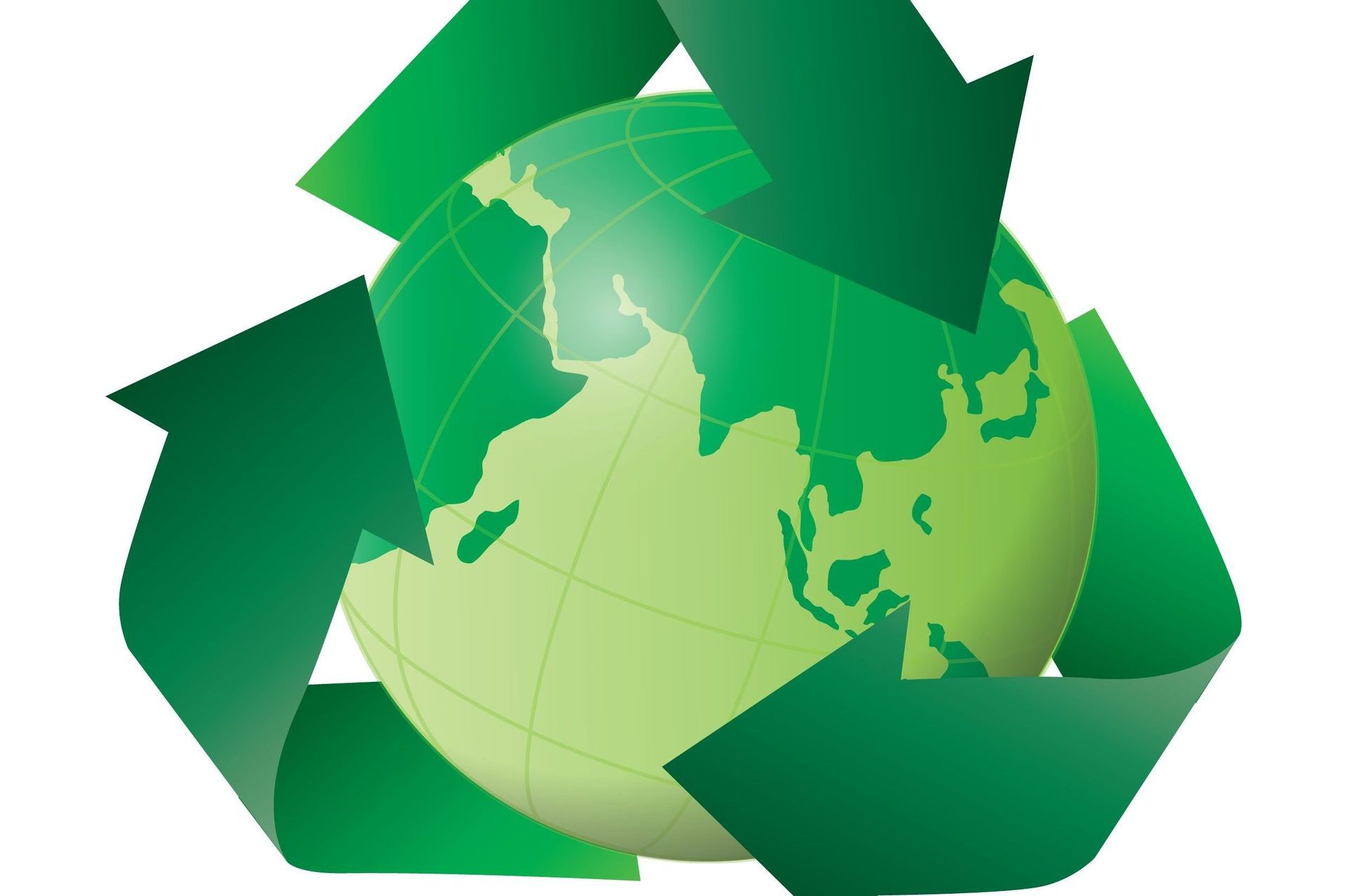 Un símbolo de reciclaje verde alrededor de un globo verde