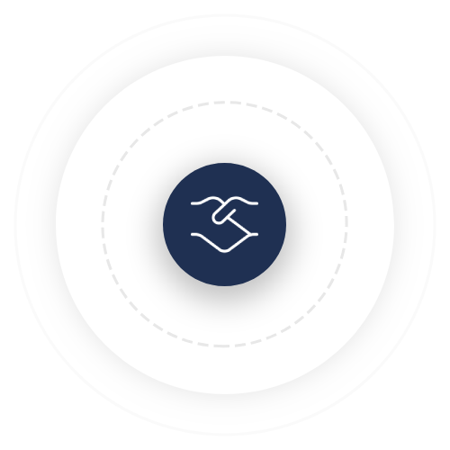 An icon of a handshake in a circle on a white background.