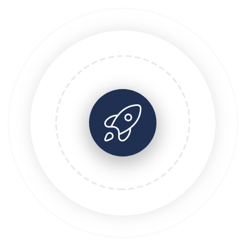 An icon of a rocket in a circle on a white background.