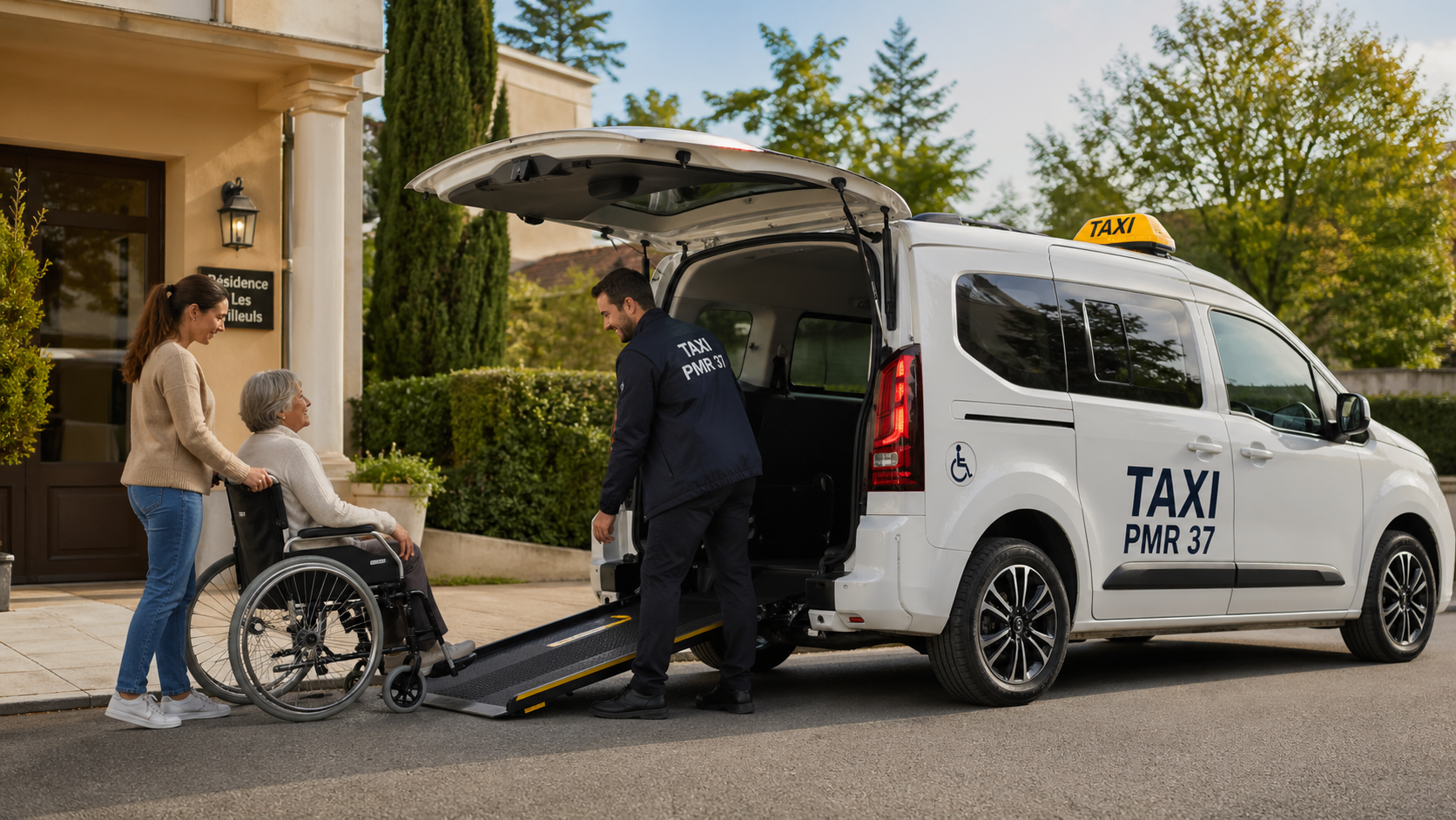 Une personne charge une valise beige dans un taxi jaune dans une rue de la ville