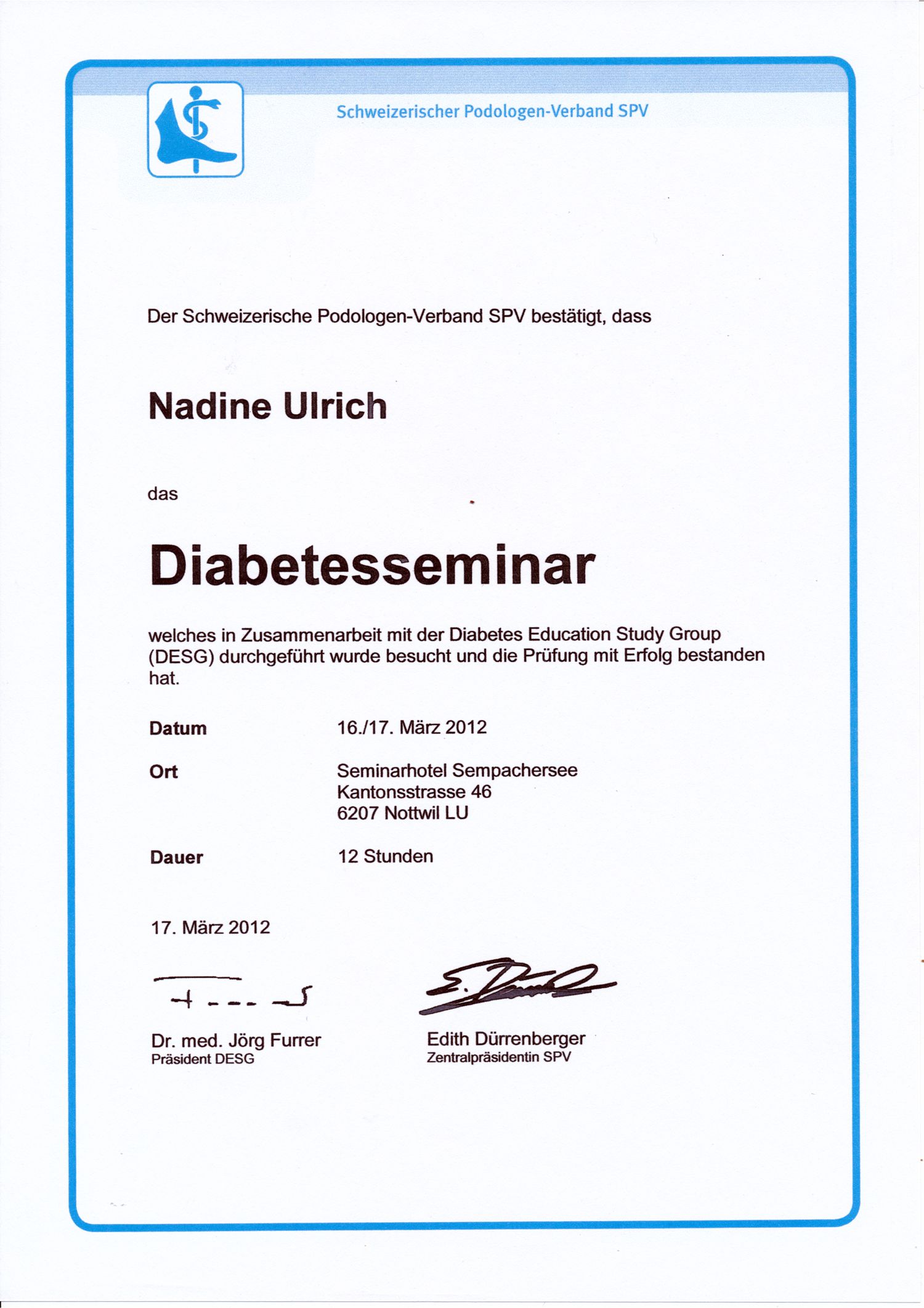 Podologiepraxis Ulrich Olten - Diabetesseminar