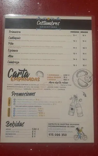 Un menú para un restaurante llamado carta empanadas