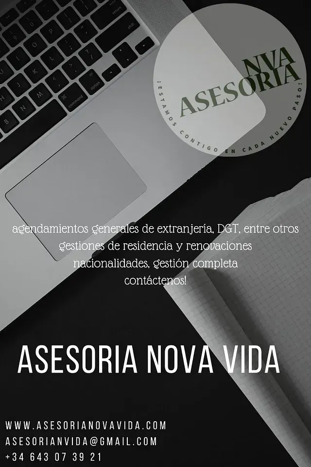 An advertisement for asesoria nova vida shows a laptop