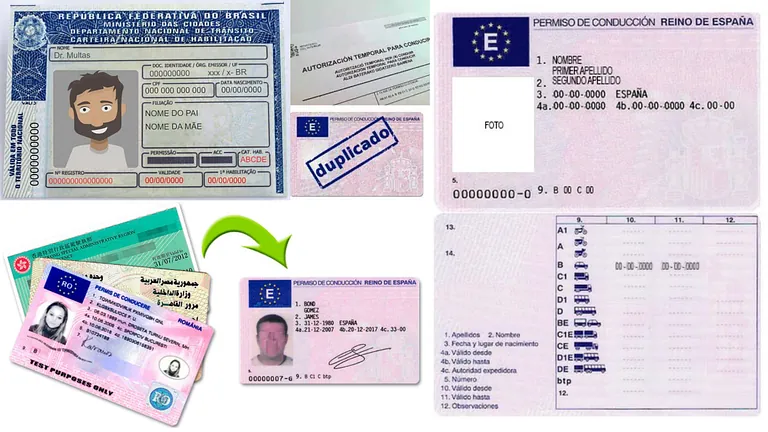 Un collage de diferentes tipos de licencias de conducir.