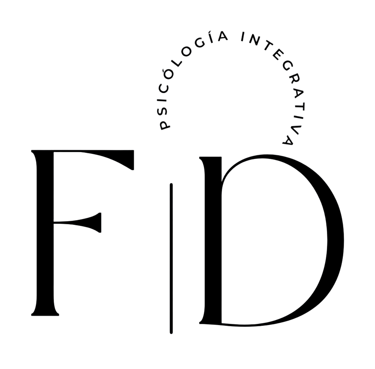 Un logotipo que muestra las letras "FD" separadas por una línea vertical, con el texto "PSICOLOGÍA INTEGRATIVA"