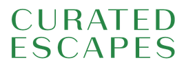 CURATED ESCAPES logo in black serif text on a white background