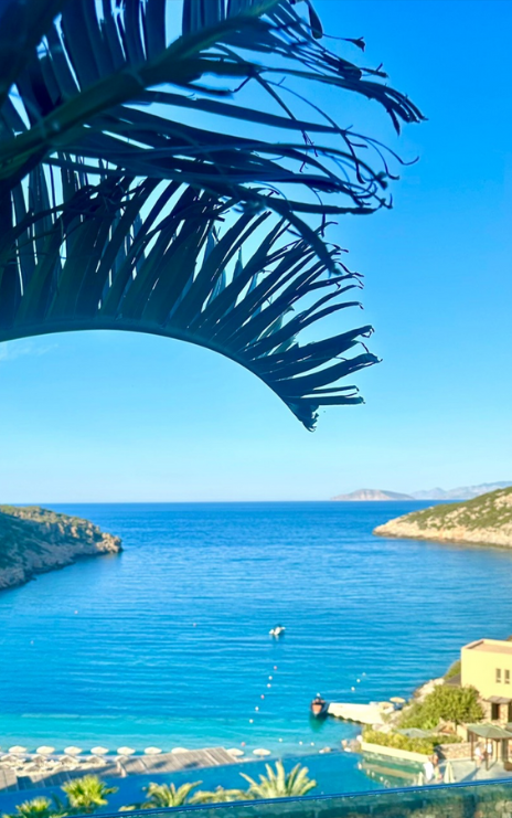 Luxury resort at Daios Cove in Crete, overlooking a private turquoise bay with hillside suites and i