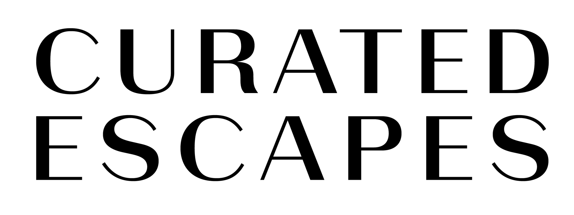 CURATED ESCAPES logo in black serif text on a white background