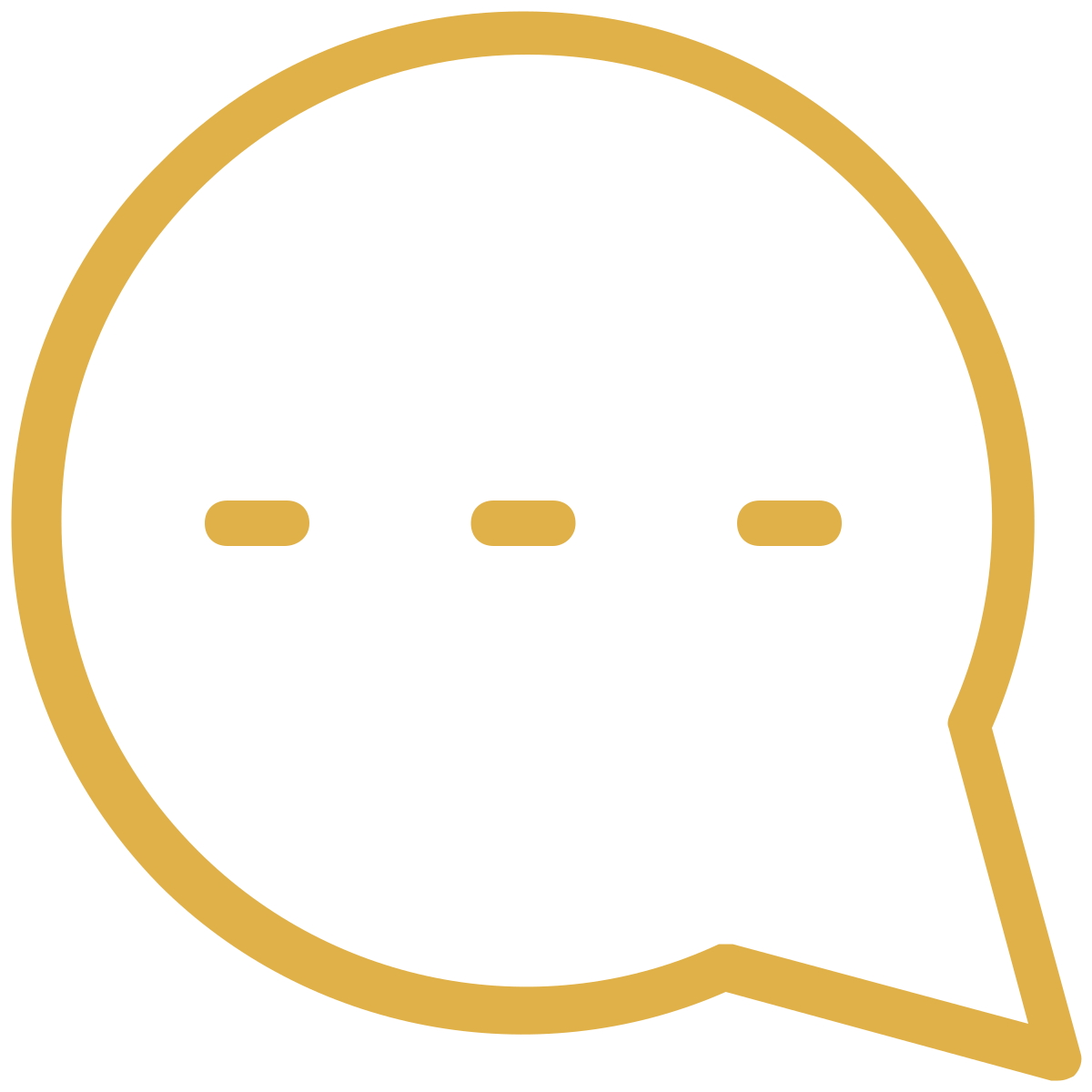 A gold speech bubble with three dots on it on a white background.