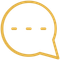 A gold speech bubble with three dots on it on a white background.