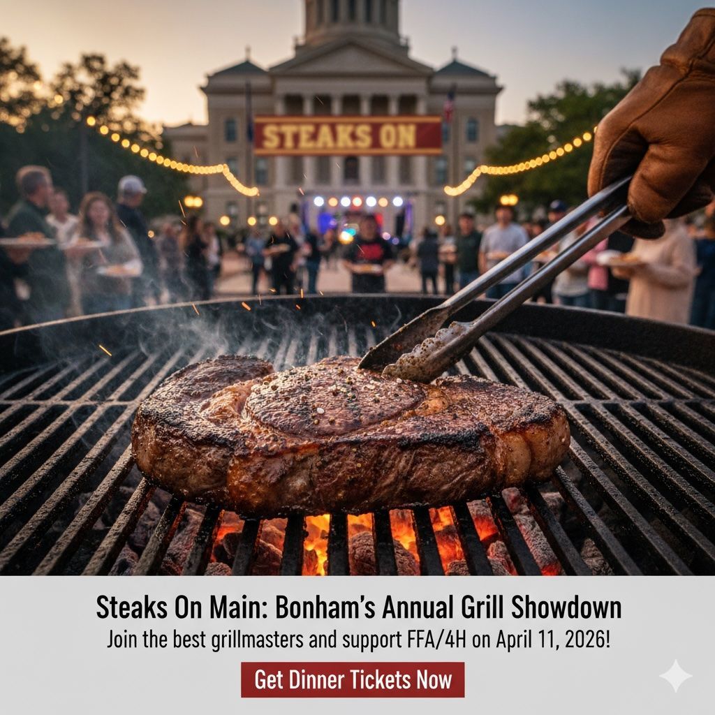 Grills lining the Bonham Square by the Fannin County Courthouse during Steaks on Main.