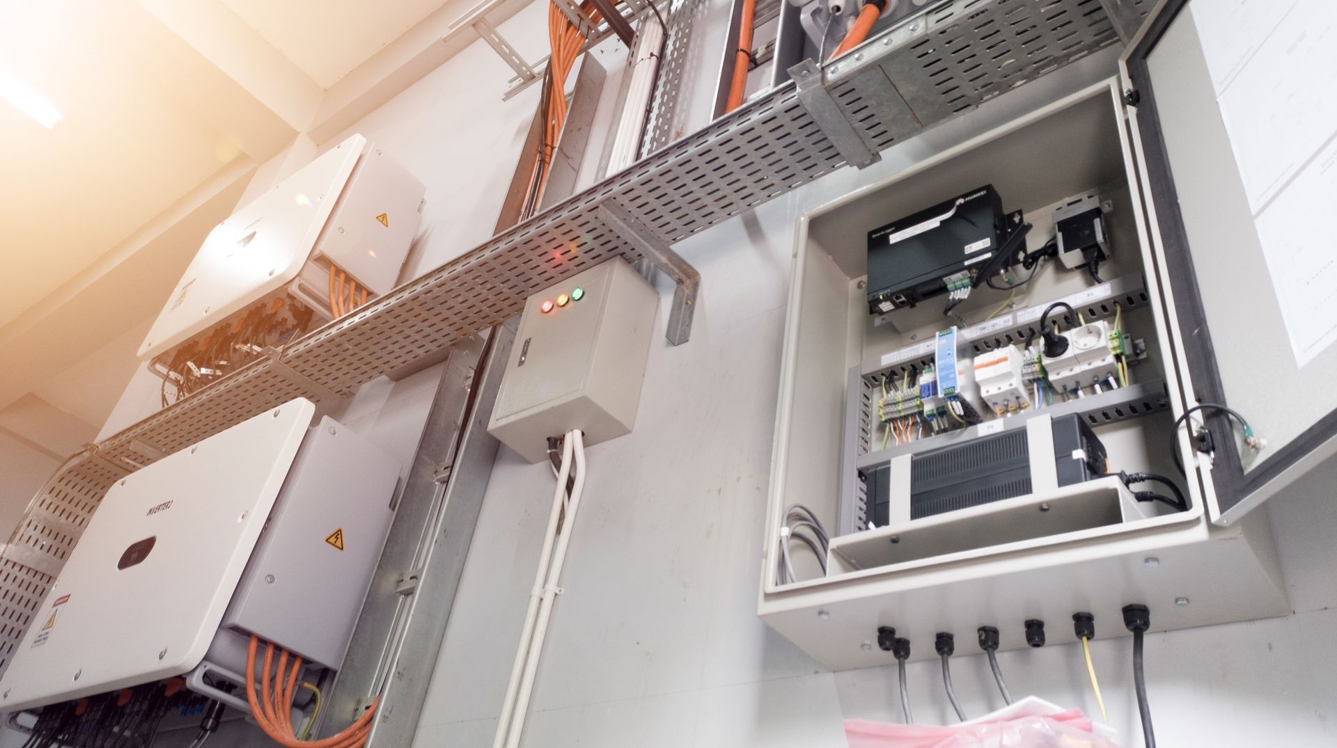 Installation électrique avec onduleur photovoltaïque au mur