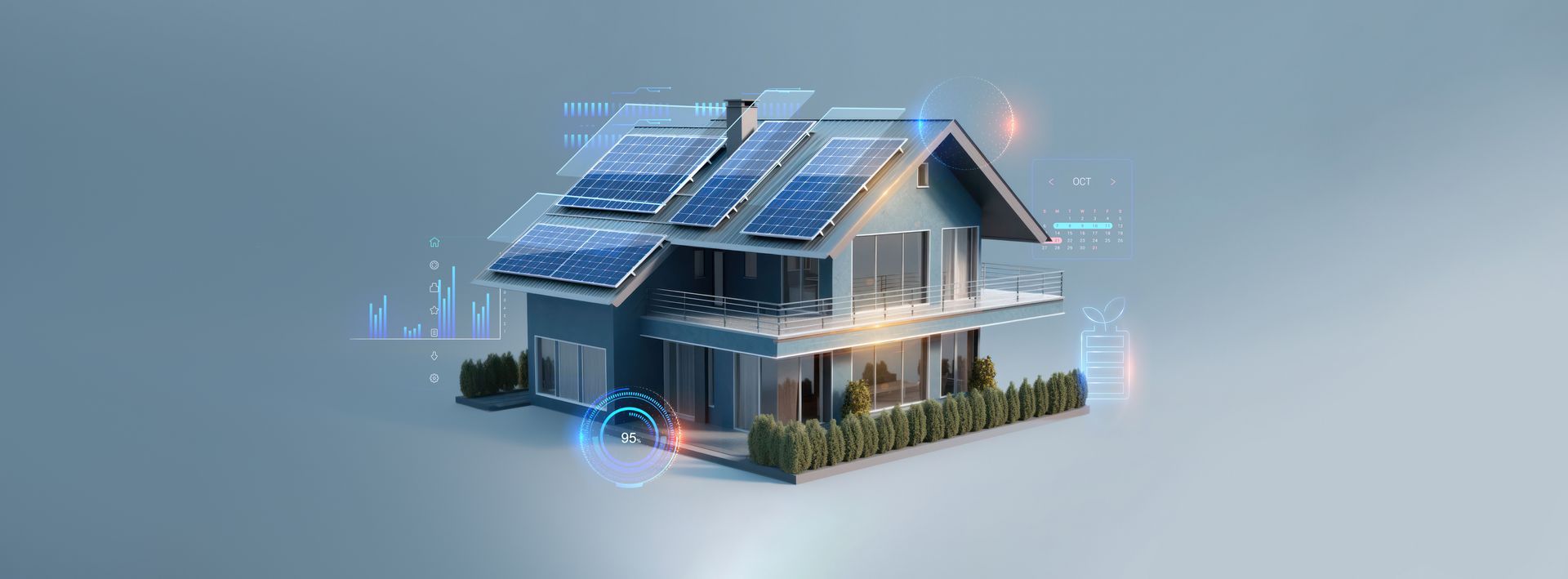 Illustration 3D d'une maison avec panneaux photovoltaïques