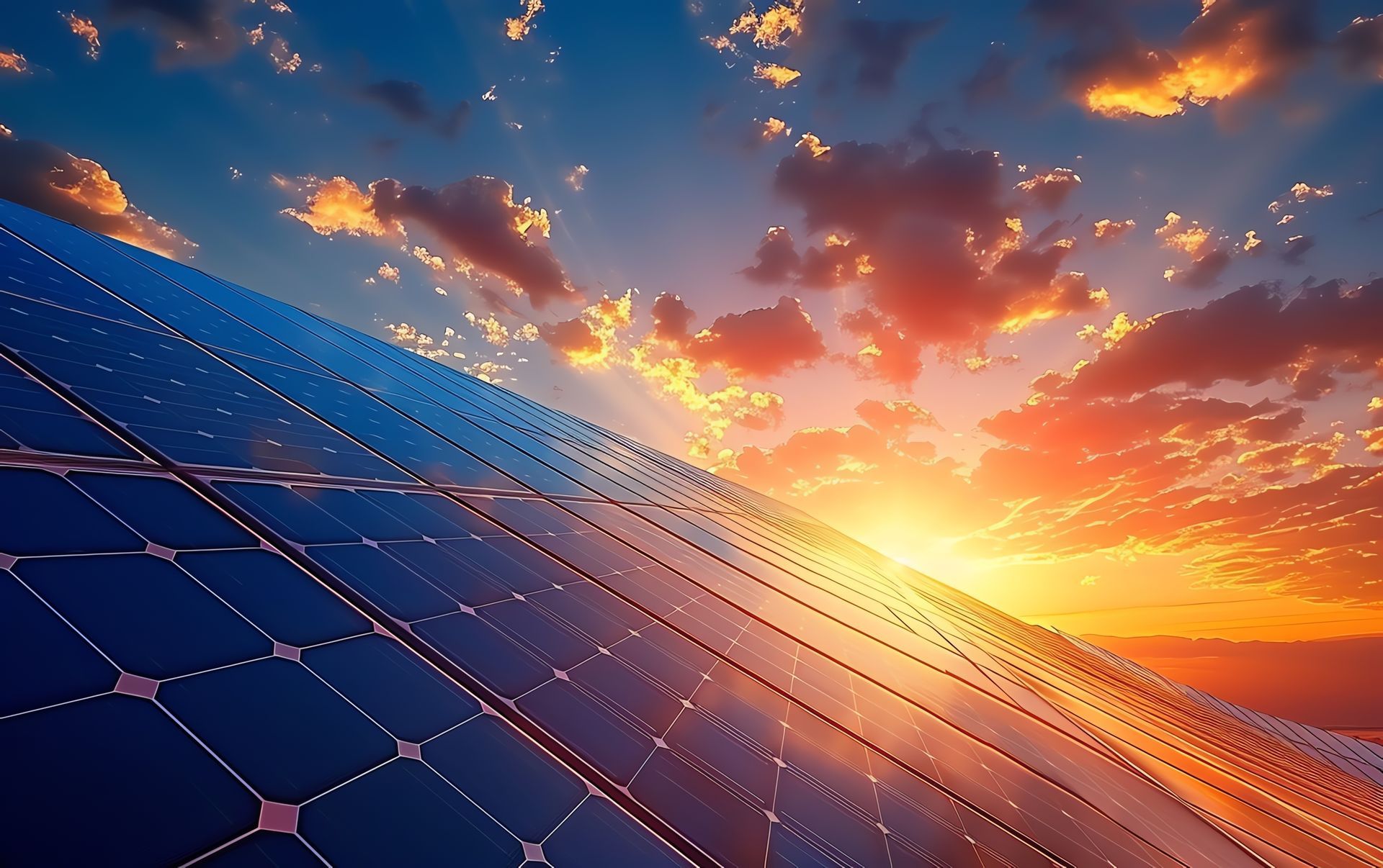 Panneaux solaire avec un couché de soleil