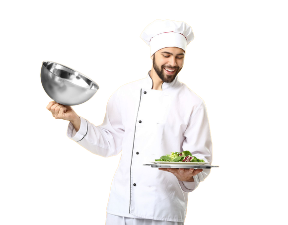 Chef cuisinier avec un plat dans les mains