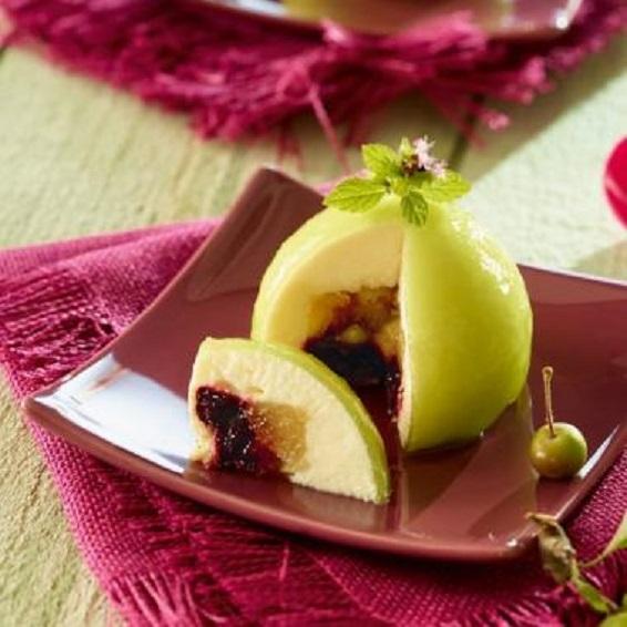 Agate de pommes caramélisées et coulis de cassis
