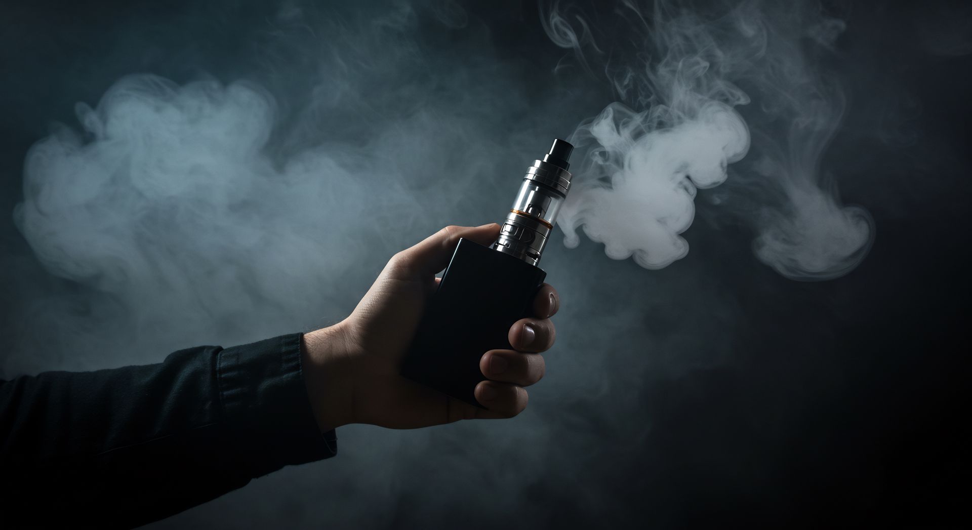 Quatre appareils de vapotage différents sur une surface blanche sur un fond neutre.