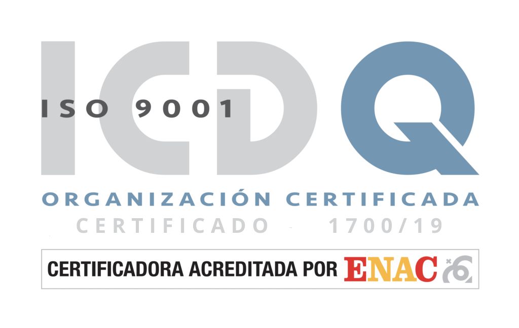 El logotipo de icdq tiene certificación iso 9001.