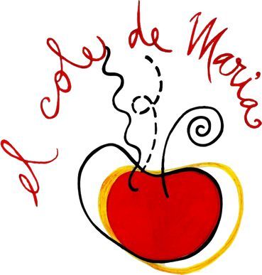 Un dibujo de una manzana roja con las palabras