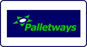 Un logotipo de palletways azul y verde sobre un fondo blanco