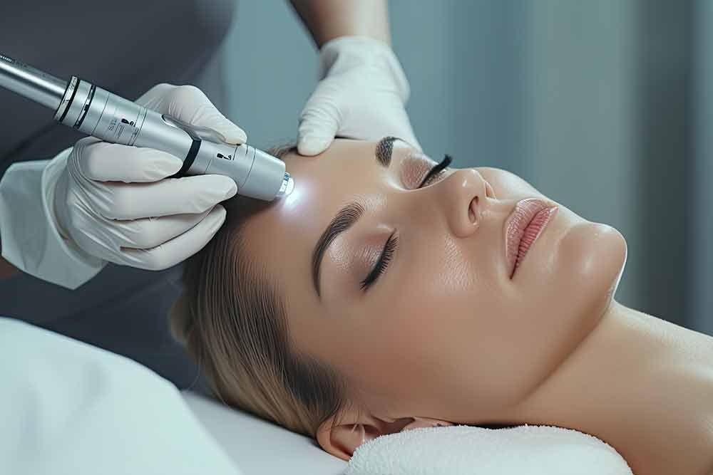 Eine Frau bekommt eine Laserbehandlung im Gesicht.