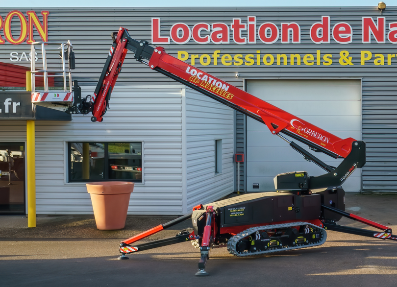 Nacelle araignée déployée sur un parking