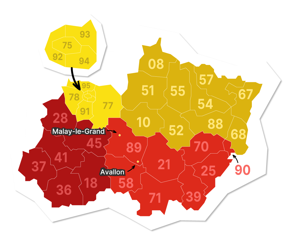 Carte personnalisée d'un quart de la France parce que c'est super utile, en plus y a pas trop d'informations dessus pour faciliter la lisibilité, tip top