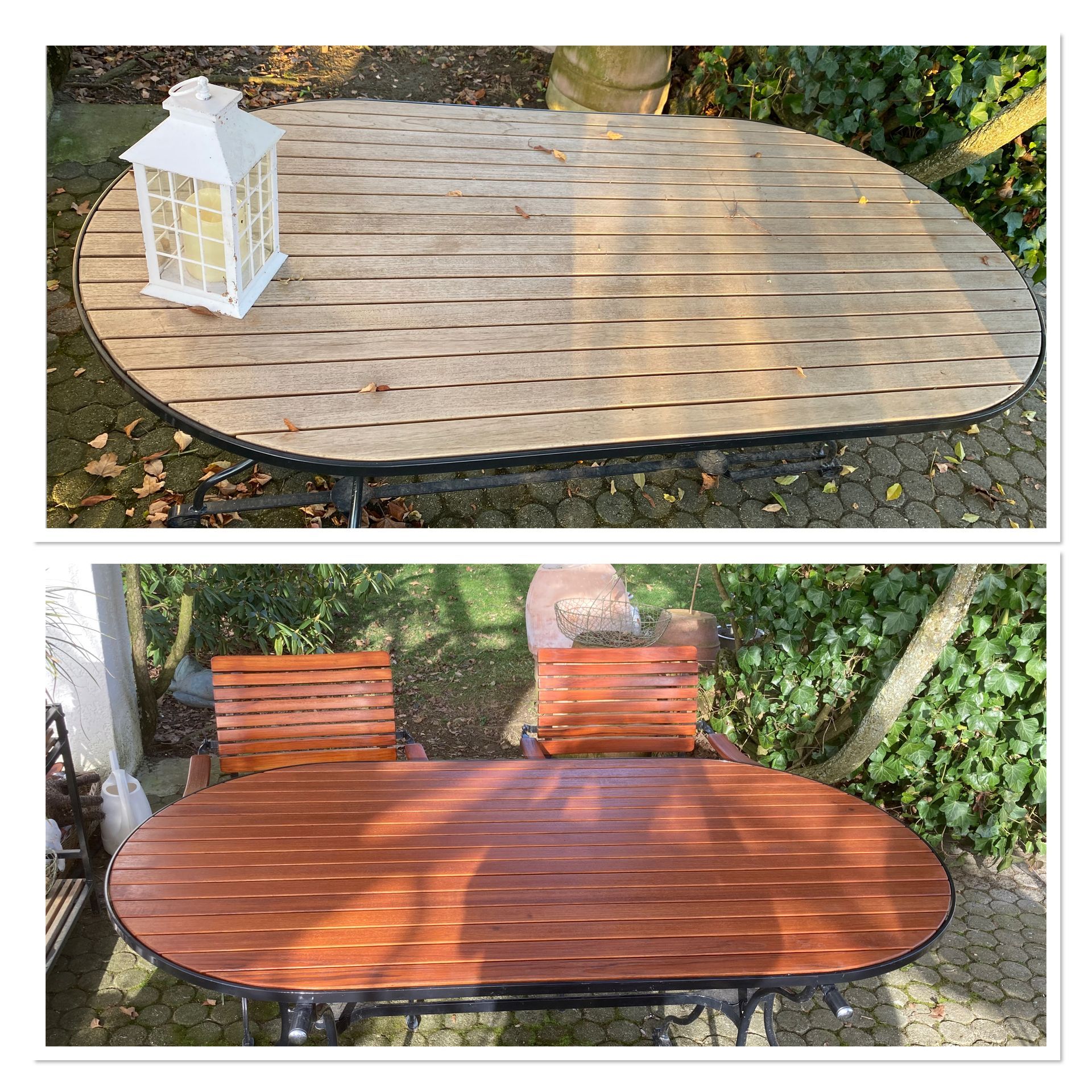 Vorher und Nachher aufgefrischt mit Öl Lasur