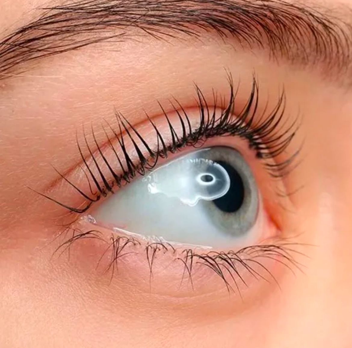 Un primer plano del ojo de una mujer con pestañas largas.