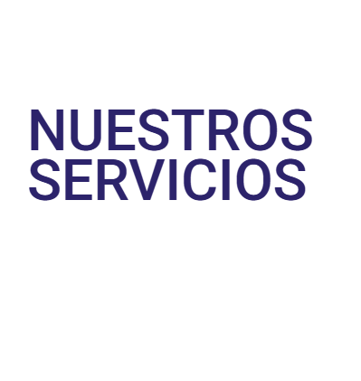 Un logo azul que dice nuestros servicios sobre un fondo blanco.