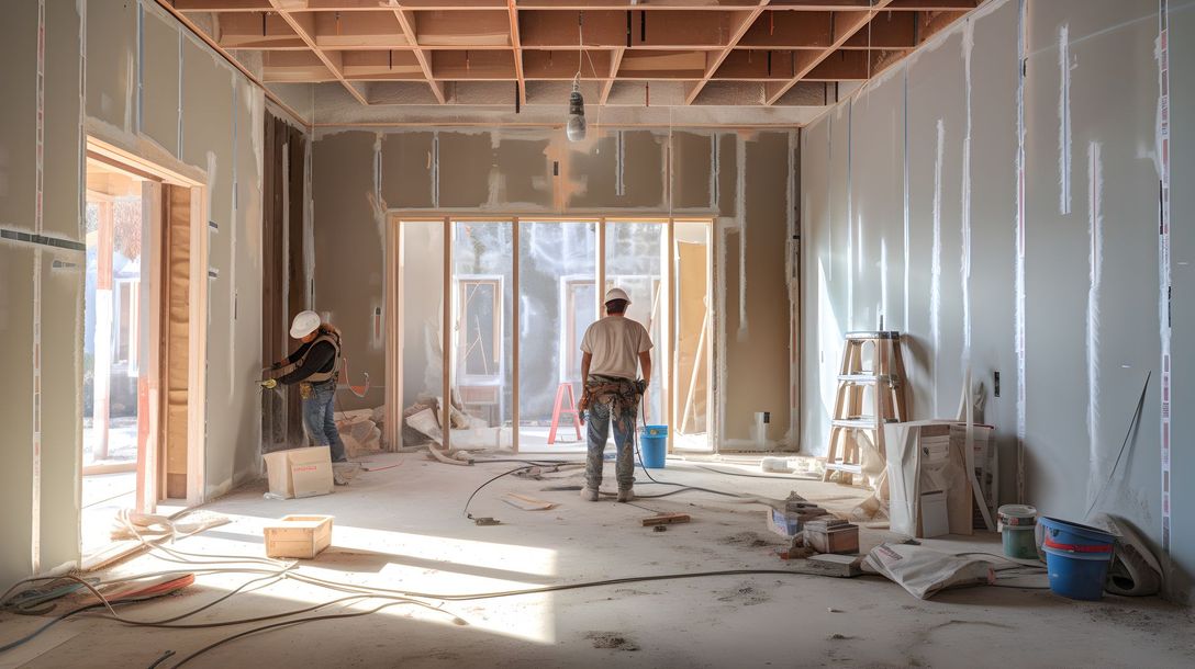 Poseur de fenêtres sur le chantier d'une maison neuve