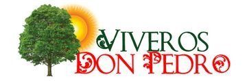 Un logotipo para viveros don pedro con un arbol y el sol al fondo.
