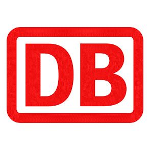 Rotes rechteckiges Logo mit abgerundeten Ecken; weißer Umriss mit den Buchstaben „DB“ darin, die für die Deutsche Bahn stehen.