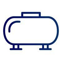 Contour bleu d'un réservoir de propane horizontal reposant sur deux supports.