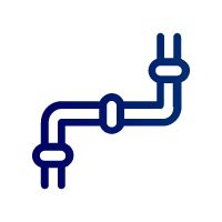 Tuyaux bleus avec raccords, coudés et courbés.