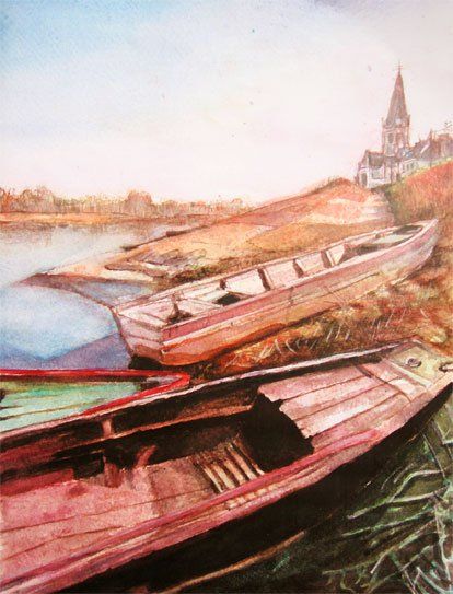 Paysage - encre aquarelle