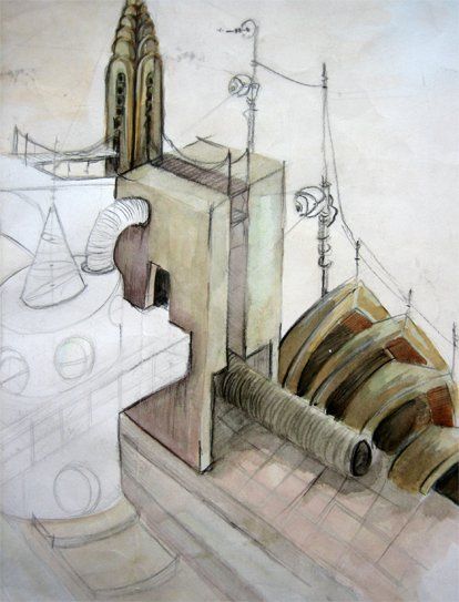 Dessin de perpective - aquarelle