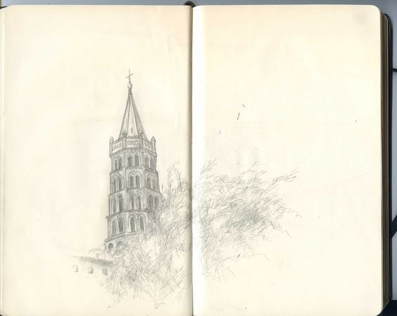 Un dessin d'un clocher