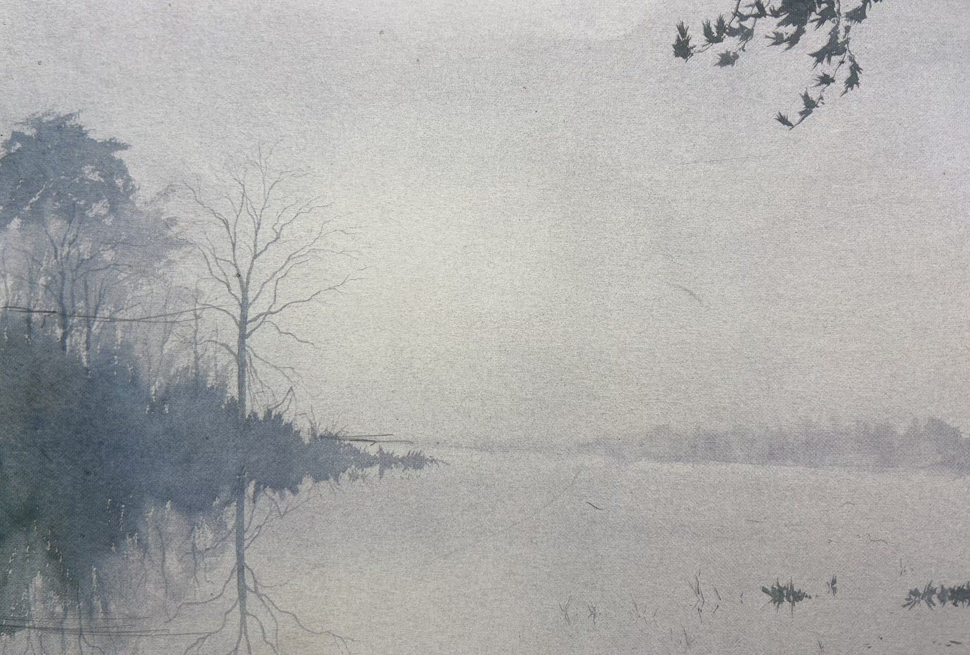 Un dessin d'un lac