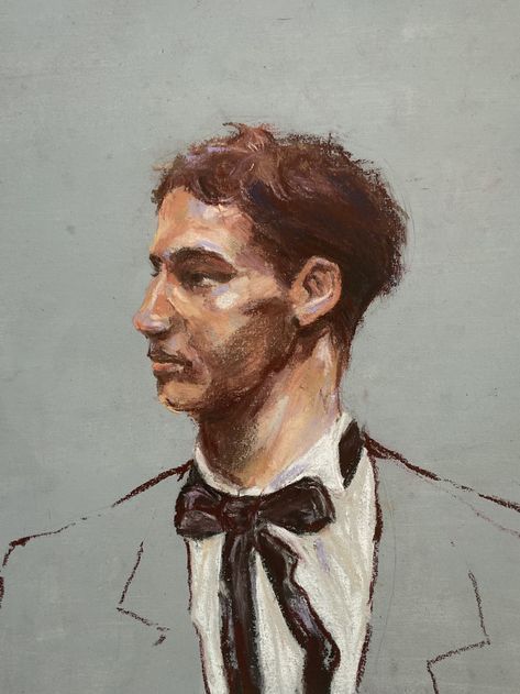 Un dessin d'un homme avec un costume et un noeud papillon